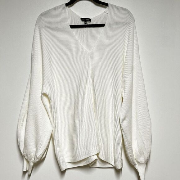 NWT Revolve 1.State Ribbed Balloon Sleeve Cotton Modal Blend Sweater Size L - Picture 5 of 9